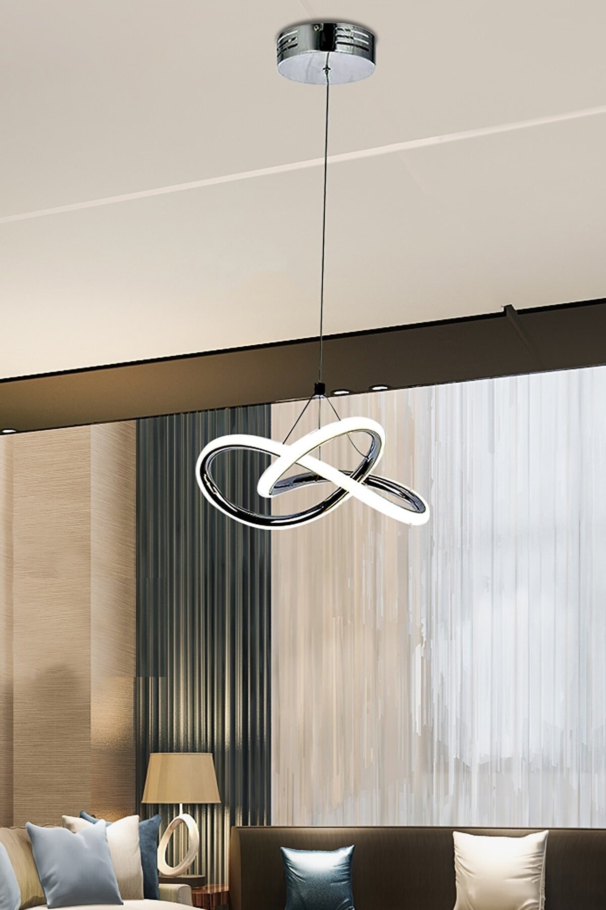 Modern Bolivia Tekli Krom Sarkıt Led Beyaz Power Ledli Salon Mutfak Oda Hol Ledli Avize, 25x70