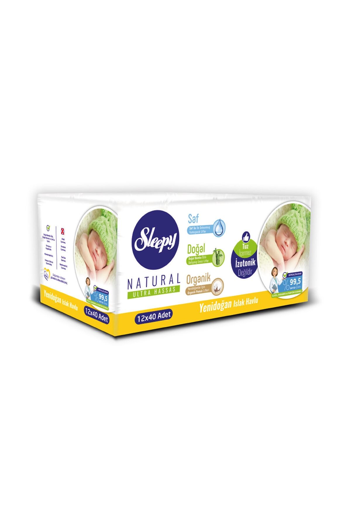 Natural Yenidoğan Islak Pamuklu Havlu12x40 480 Yaprak